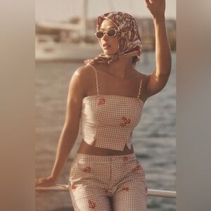 New Celandine Smocked Nautical Anchor Tube Top Blouse Shirt sz S